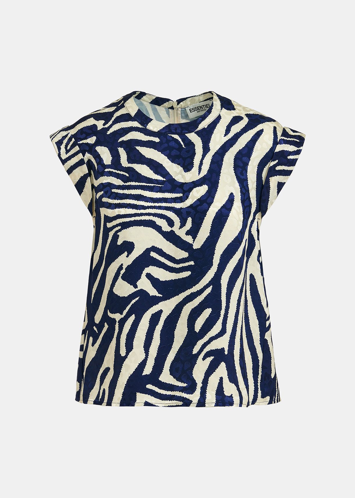 Top met marineblauwe en gebroken witte zebraprint