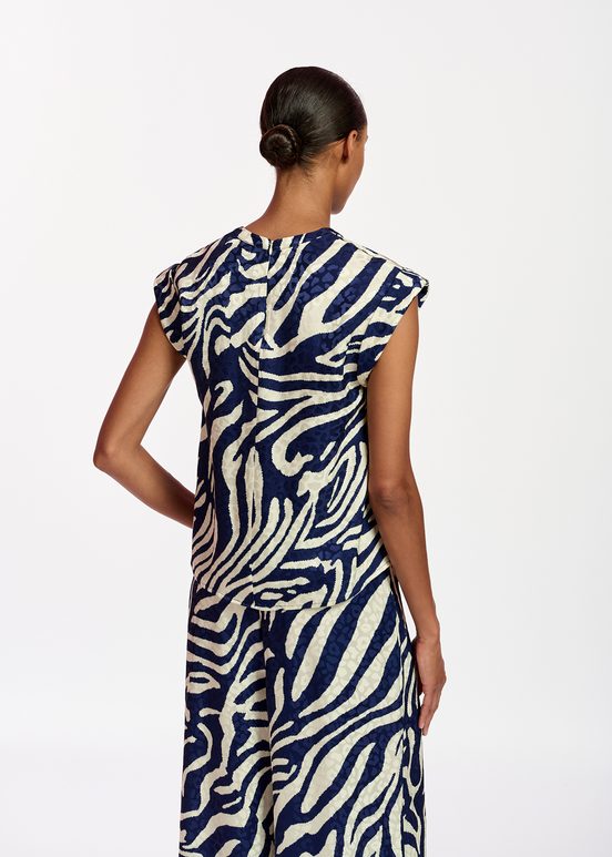 Navy blue and off-white zebra-print top