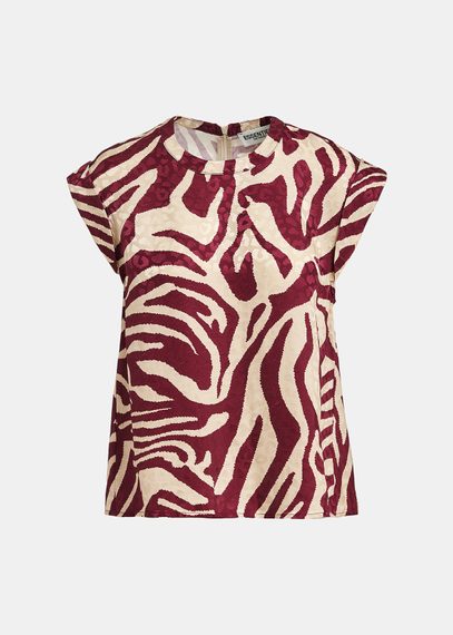 Burgundy and ecru zebra-print top