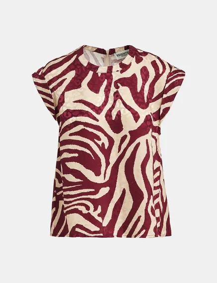 Top met bordeaux en ecru zebraprint