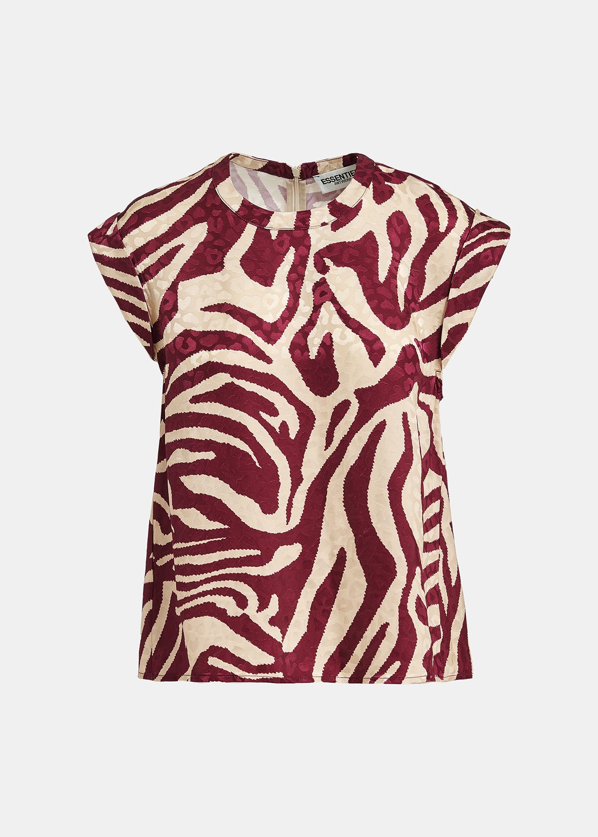 Weinrotes und ecrufarbenes Oberteil mit Zebra-Print