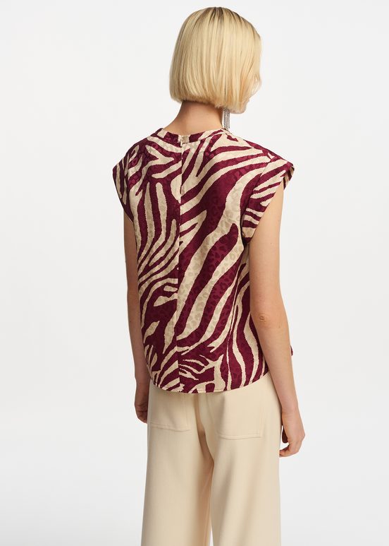 Burgundy and ecru zebra-print top