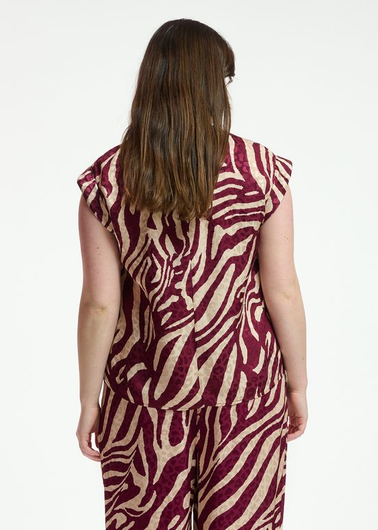 Burgundy and ecru zebra-print top