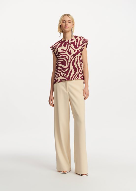 Burgundy and ecru zebra-print top