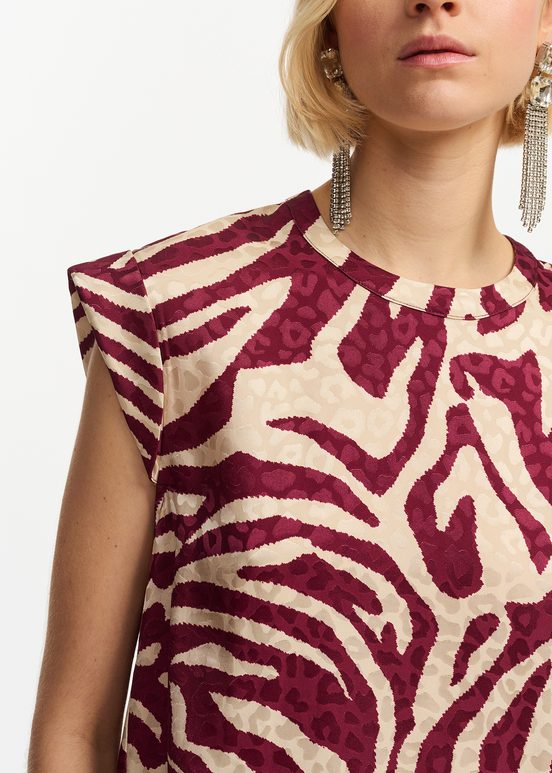 Top met bordeaux en ecru zebraprint