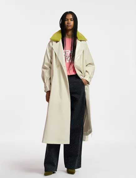 Ecru faux patent leather coat