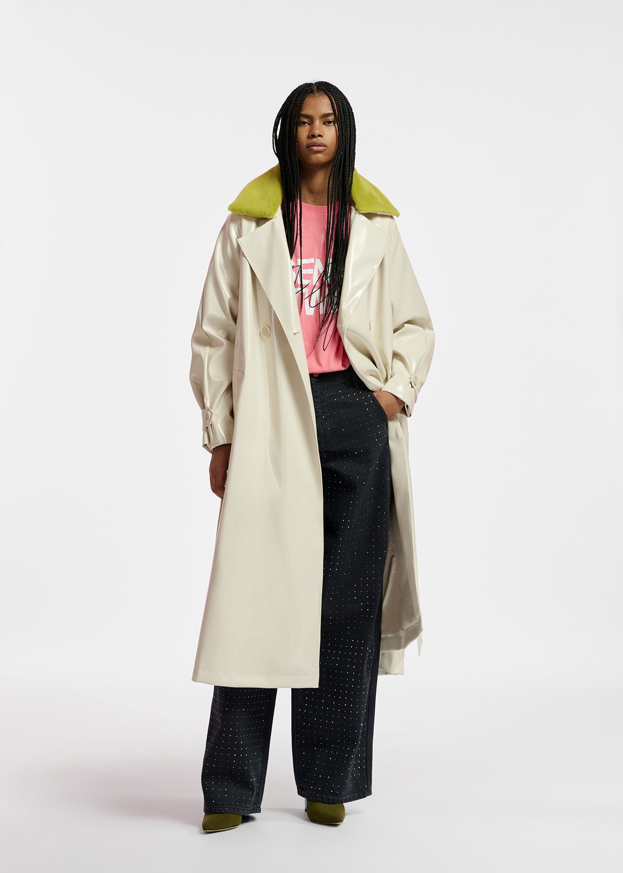 Faux patent clearance leather trench coat