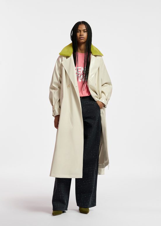 Ecru faux patent leather coat