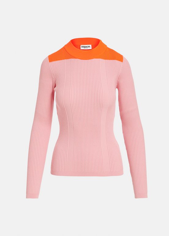 Pull en côtes vieux rose et orange