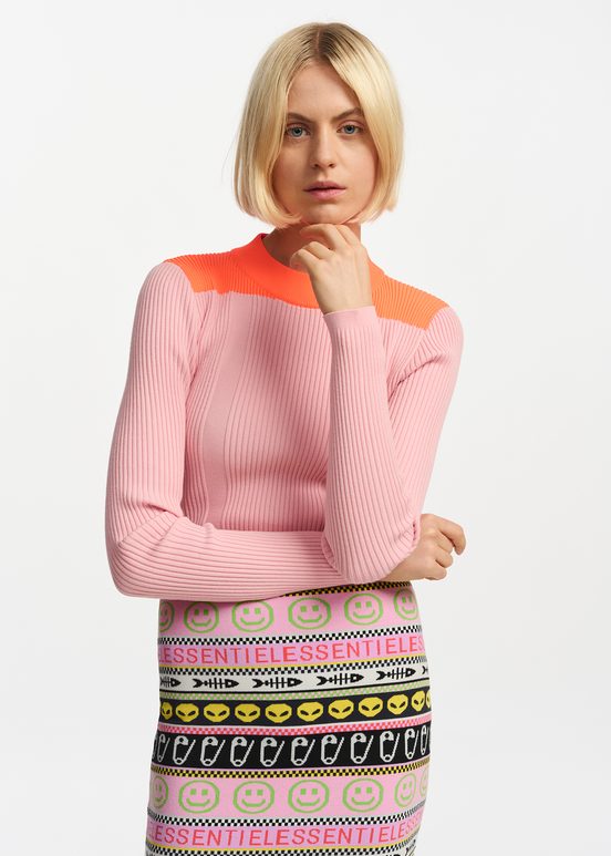 Vintage pink and orange rib-knitted sweater