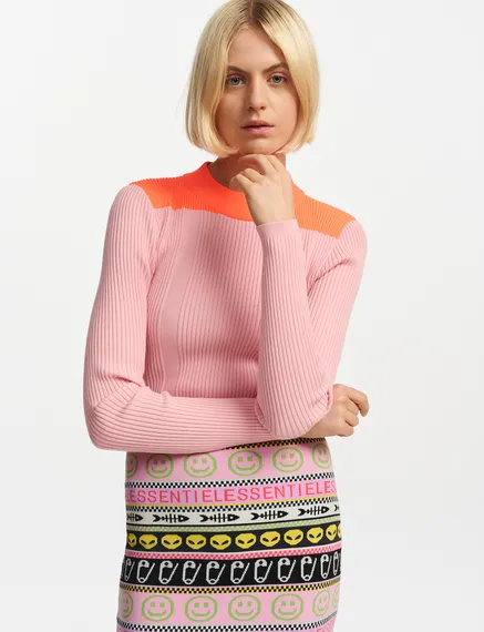 Vintage pink and orange rib-knitted sweater