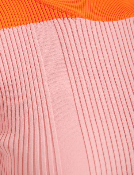 Pull en côtes vieux rose et orange