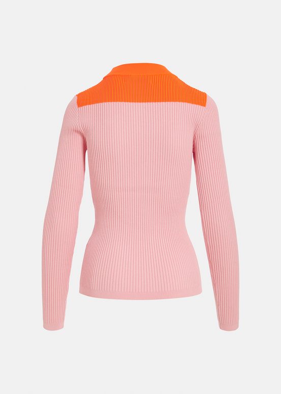 Pull en côtes vieux rose et orange