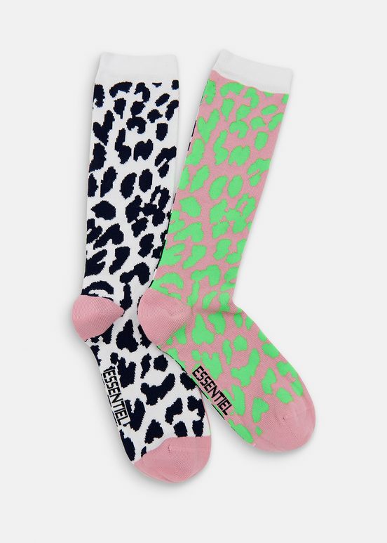 Chaussettes léopard vieux rose, blanc et vert fluo