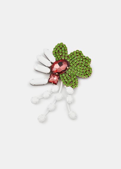 Broche en strass blanche, verte et bordeaux