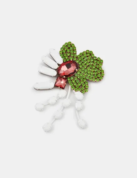 Broche en strass blanche, verte et bordeaux