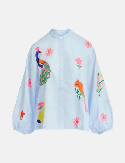 Light blue cotton shirt with embroideries