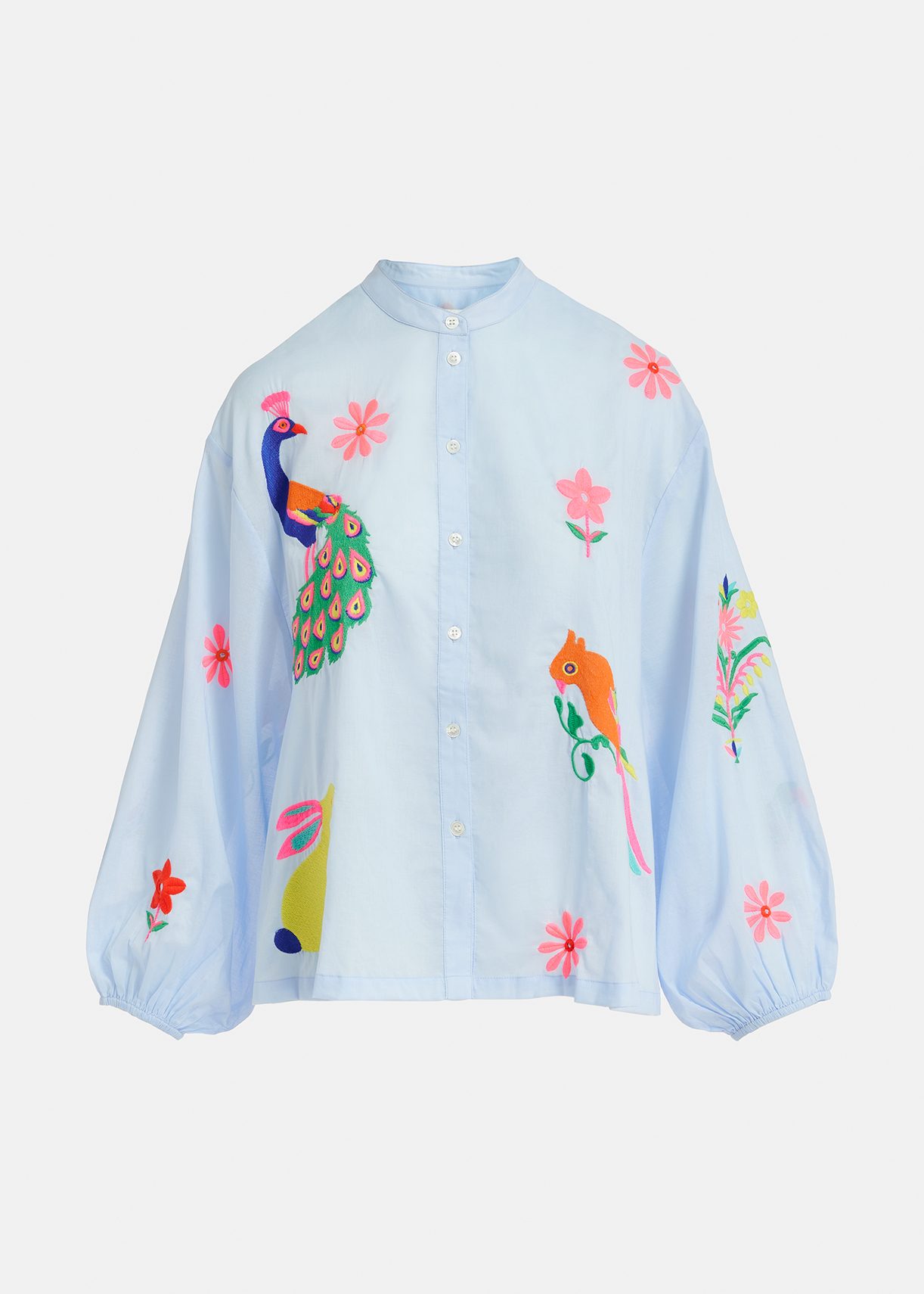 Light blue cotton shirt with embroideries