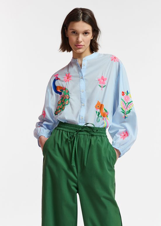 Light blue cotton shirt with embroideries