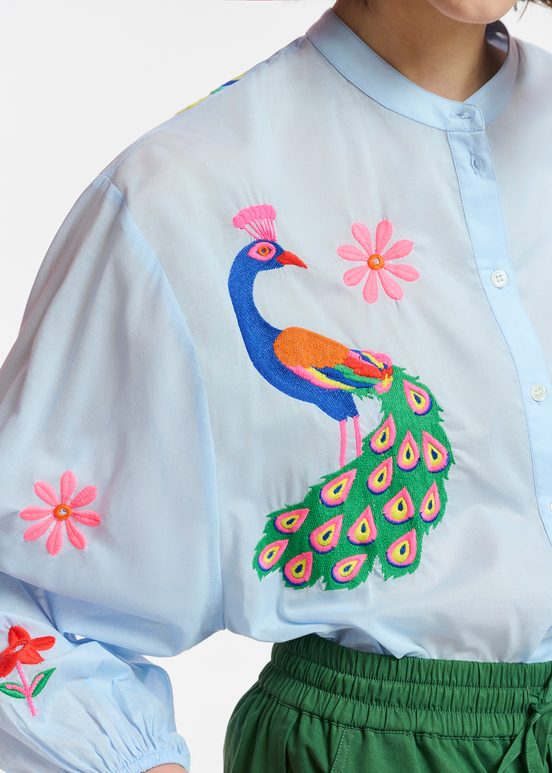 Light blue cotton shirt with embroideries