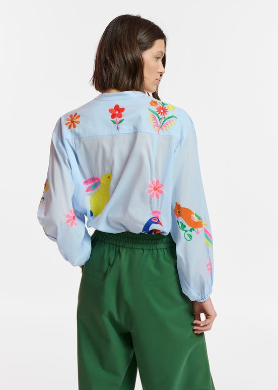 Light blue cotton shirt with embroideries