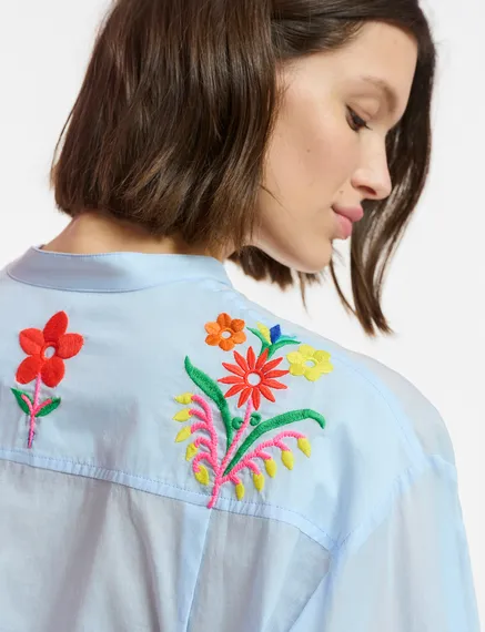 Light blue cotton shirt with embroideries