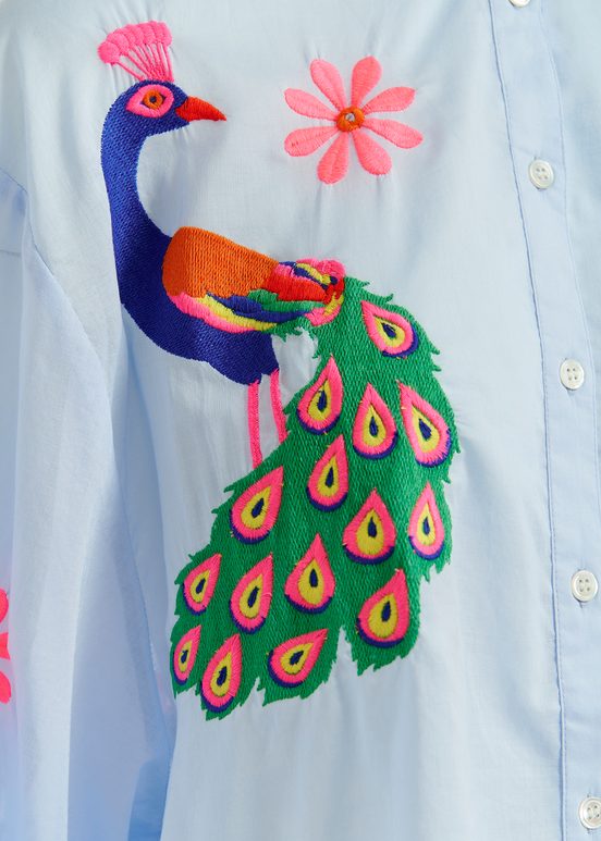 Light blue cotton shirt with embroideries