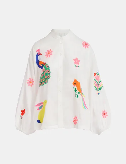 Off-white cotton shirt with embroideries