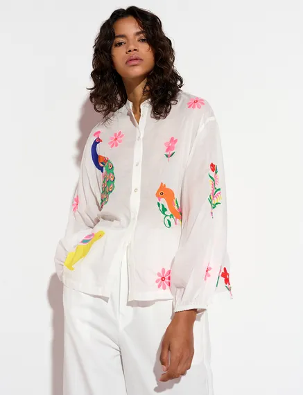 Off-white cotton shirt with embroideries