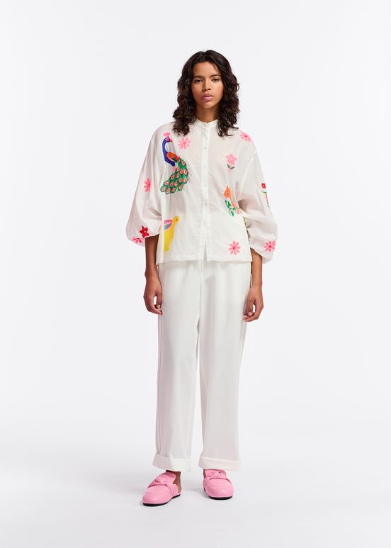 Off-white cotton shirt with embroideries