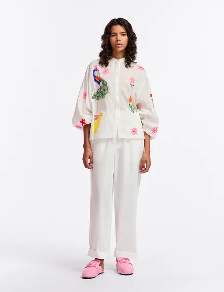 Off-white cotton shirt with embroideries