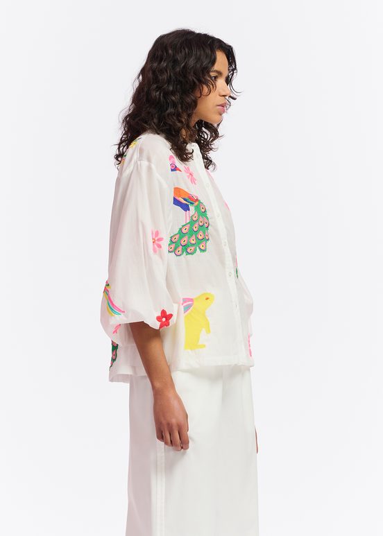 Off-white cotton shirt with embroideries