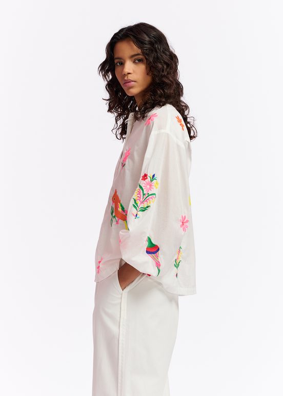 Off-white cotton shirt with embroideries