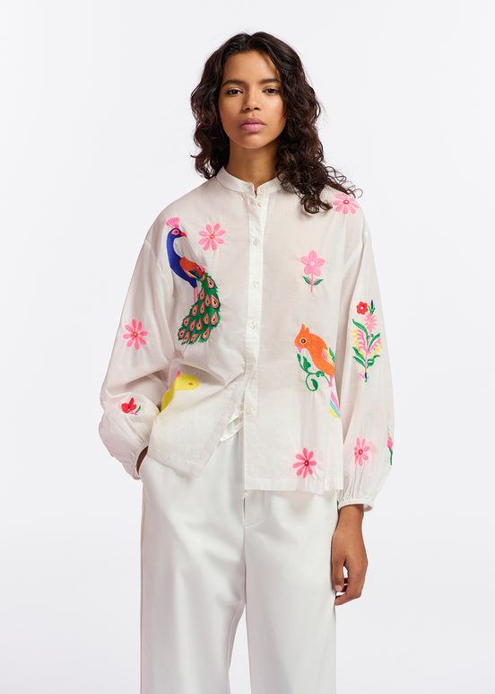 Off-white cotton shirt with embroideries