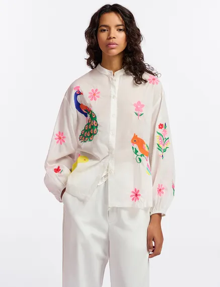 Off-white cotton shirt with embroideries