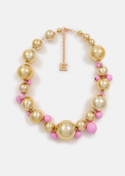 Gold-tone and pink sphere necklace