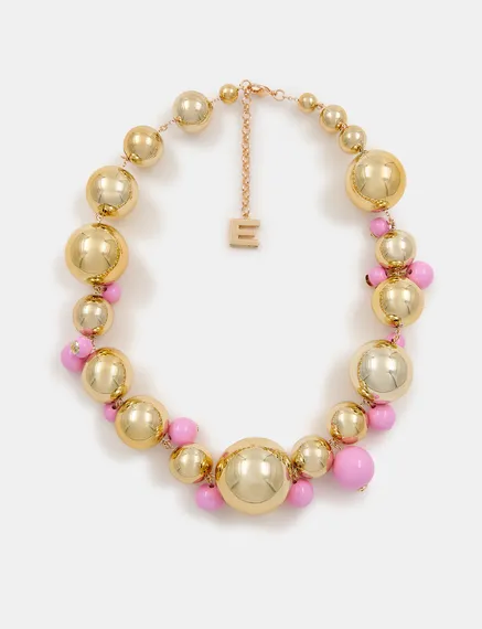 Gold-tone and pink sphere necklace