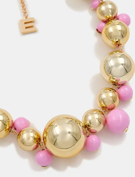 Gold-tone and pink sphere necklace