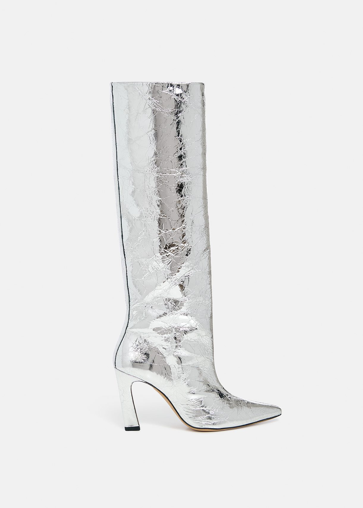 Kniehohe Lederstiefel in Silber-Metallic