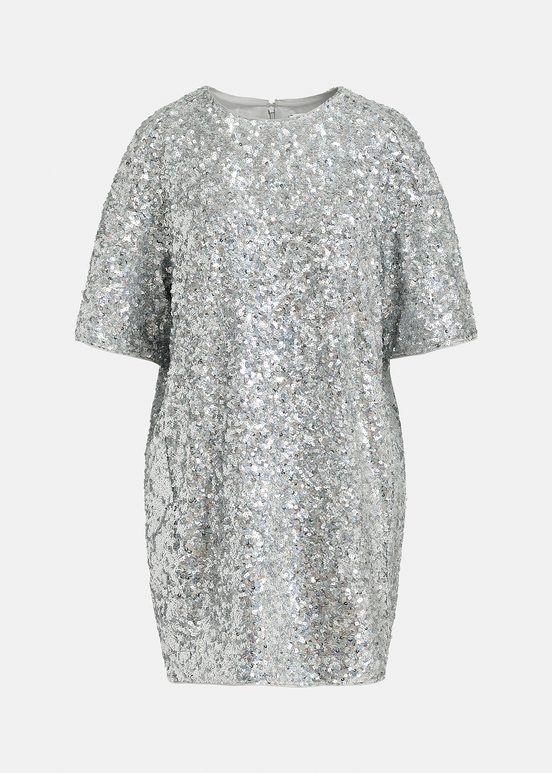 Silver sequin-embellished mini dress