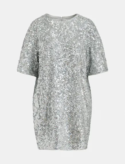 Silver sequin-embellished mini dress