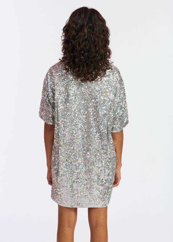 Silver sequin-embellished mini dress