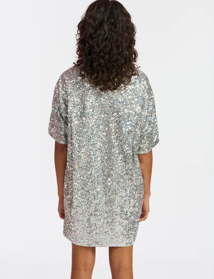 Silver sequin-embellished mini dress