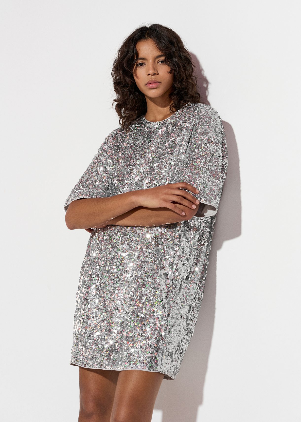 Silver sequin hot sale tshirt dress