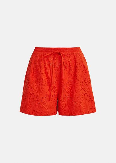 Short en broderie anglaise de coton rouge