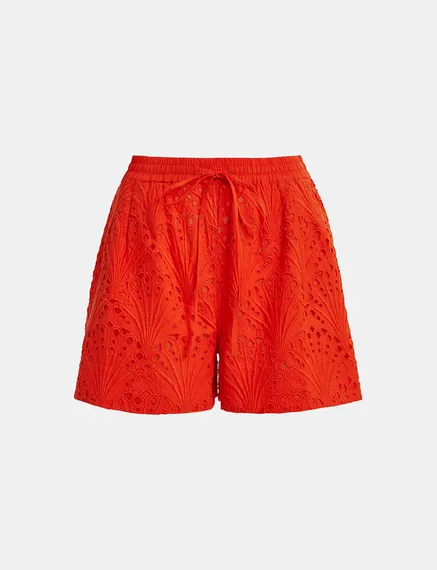 Red broderie anglaise cotton shorts