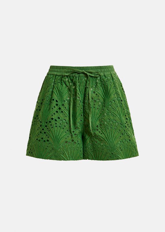 Dunkelgrüne Baumwollshorts mit Lochstickerei