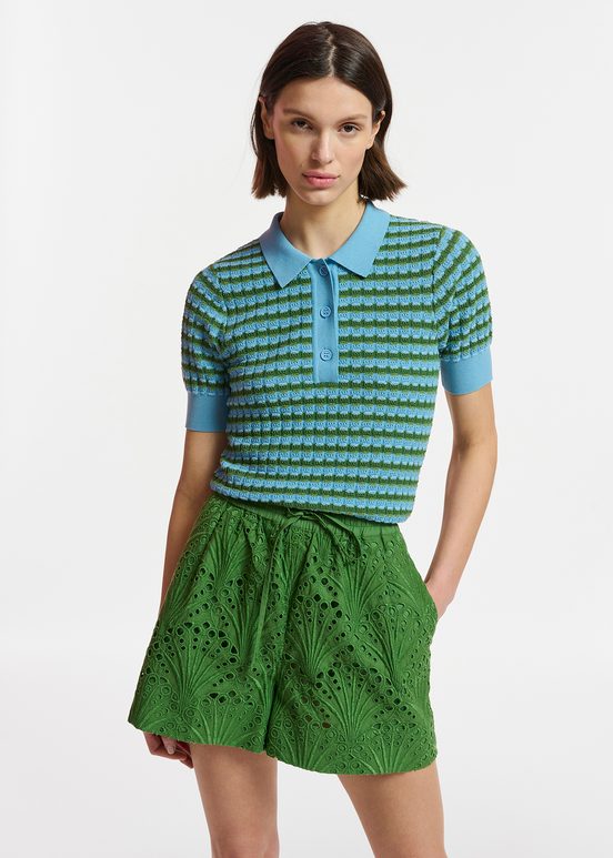 Dark green broderie anglaise cotton shorts