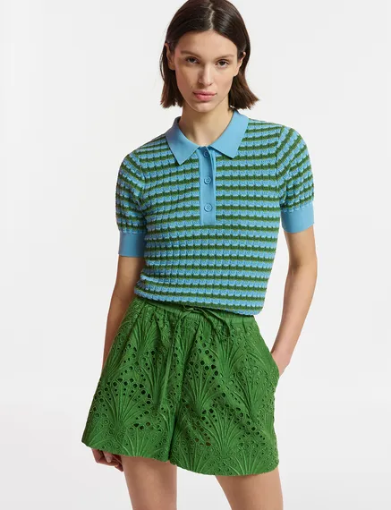 Dark green broderie anglaise cotton shorts