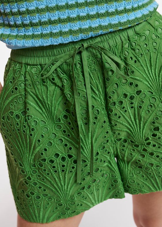 Dark green broderie anglaise cotton shorts